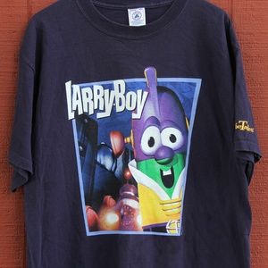 Vintage Veggie Tales Larry Boy blue t-shirt Size L